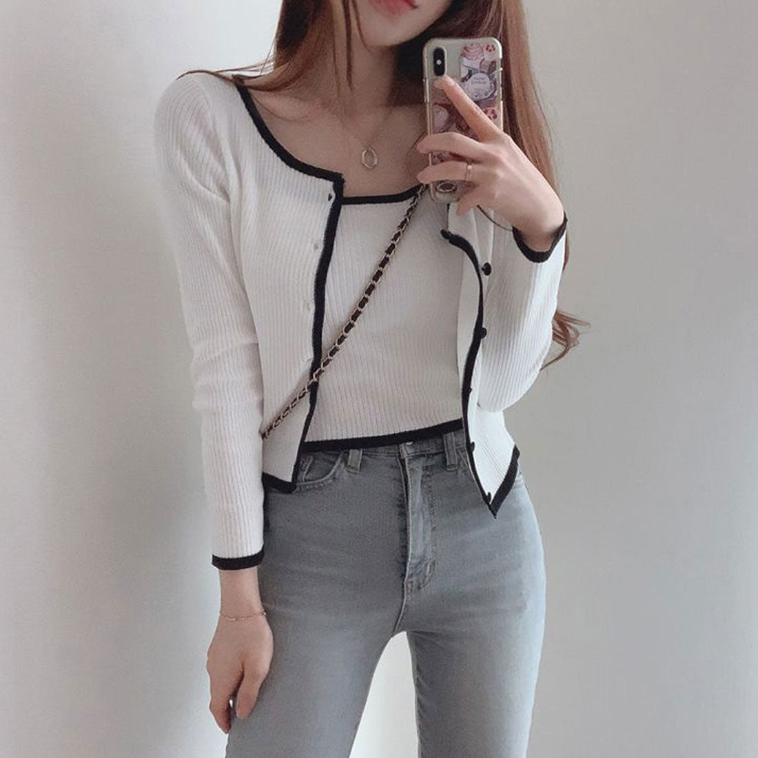 ニットカーディガン キャミ 2点セット ホワイト