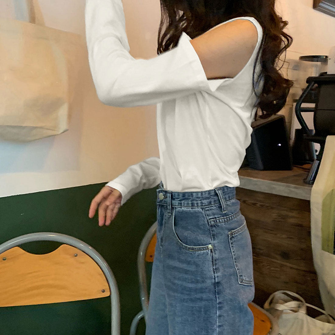 肩出しTシャツ レディース ナチュラル ブラック