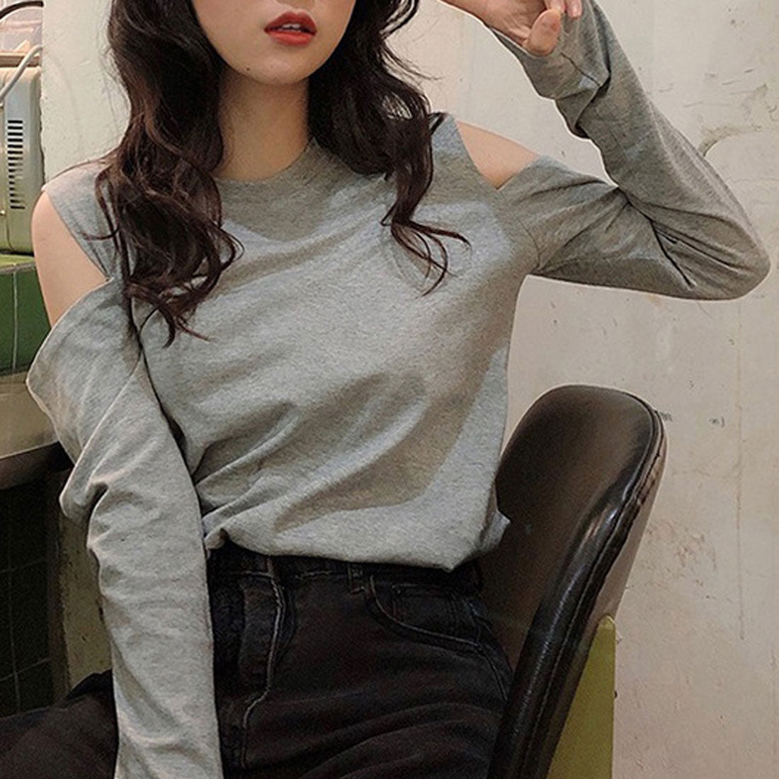 肩出しTシャツ レディース ナチュラル ブラック