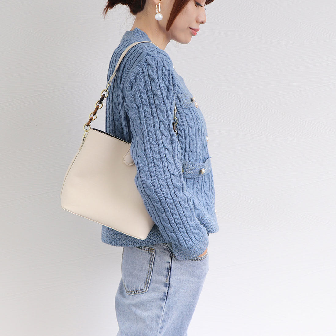 ニットカーディガン ケーブル編み 秋冬 ブラック