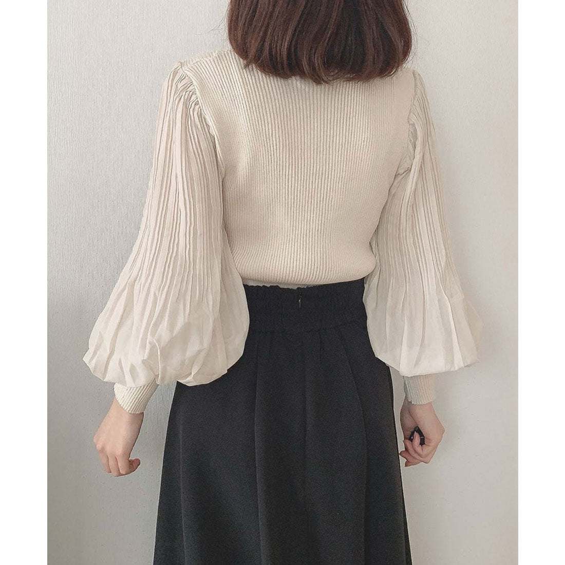 ニットカーディガンボリューム袖Vネック ブラック