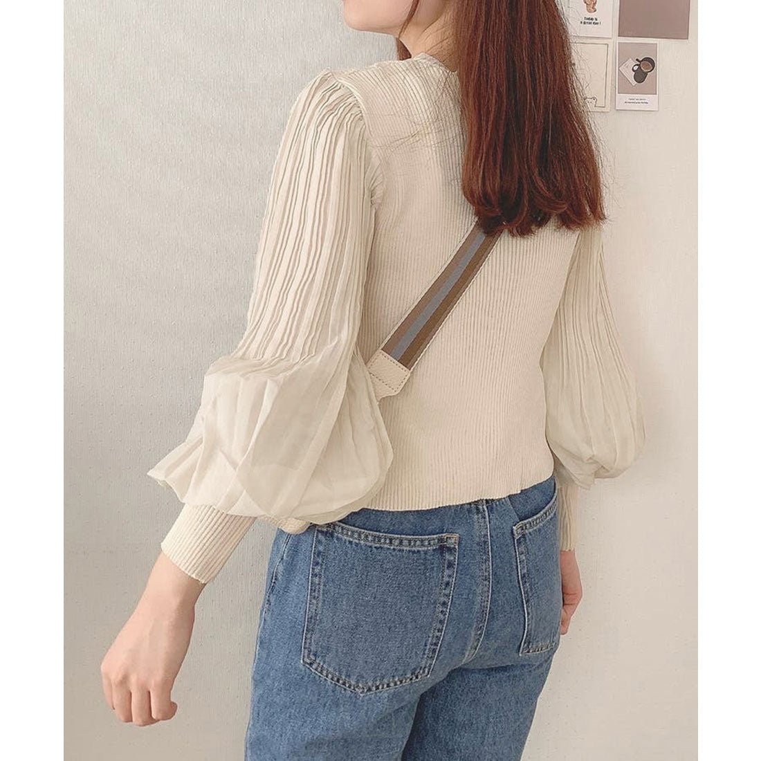 ニットカーディガンボリューム袖Vネック ブラック