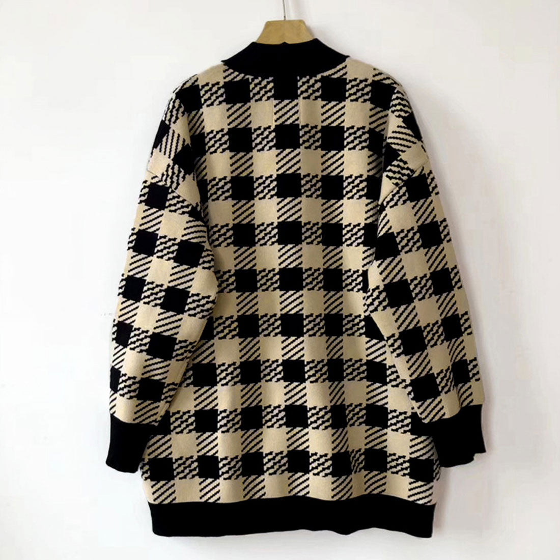 ニットカーディガン レディースチェック柄