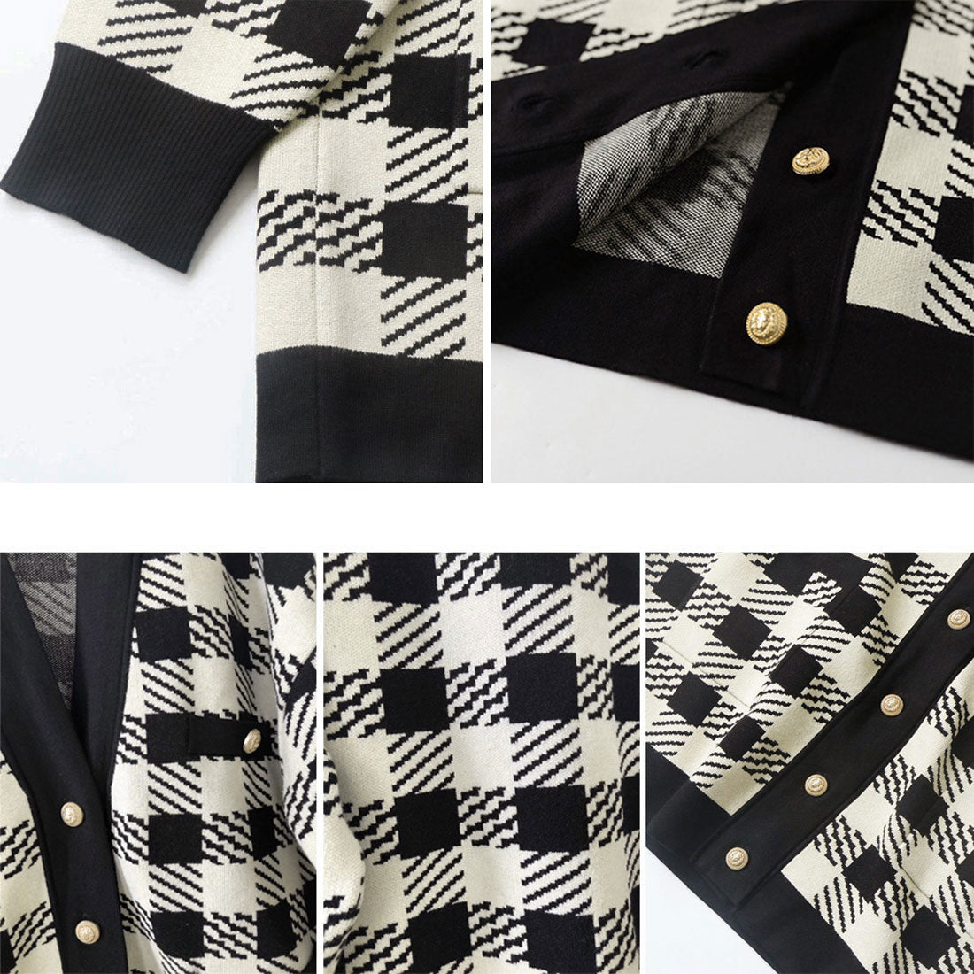 ニットカーディガン レディースチェック柄