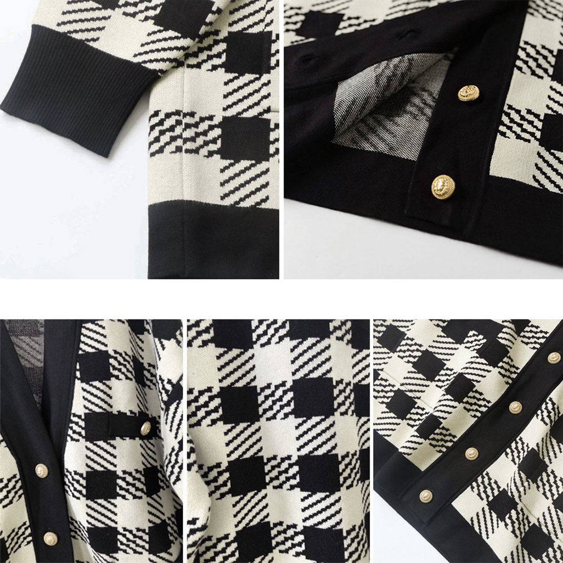 ニットカーディガン レディースチェック柄