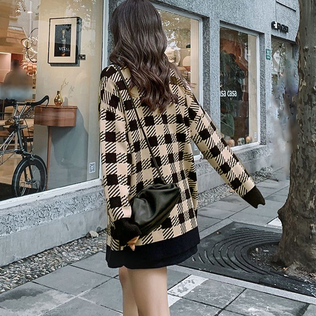ニットカーディガン レディースチェック柄