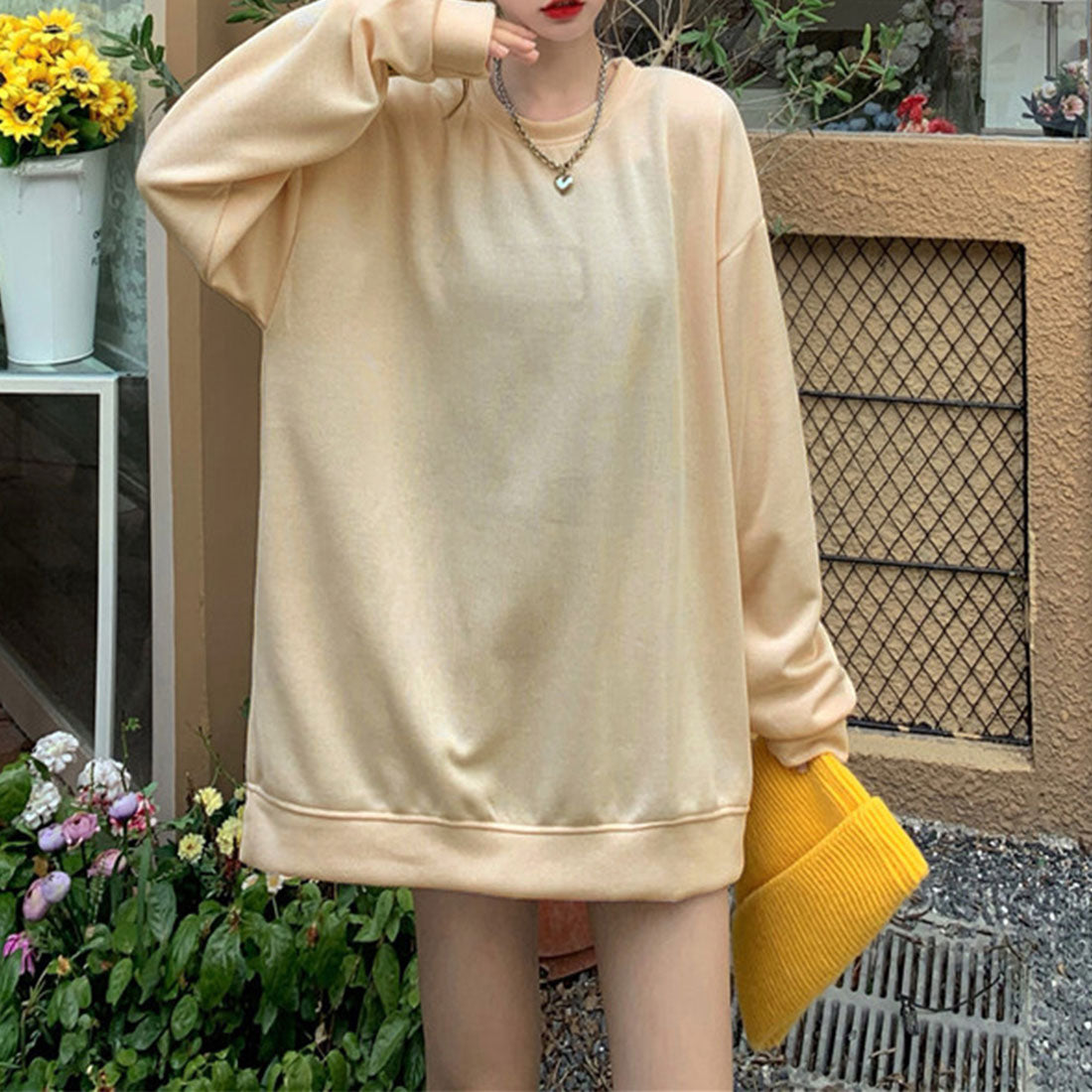 スウェットトレーナー 長袖 レディース,ベージュ