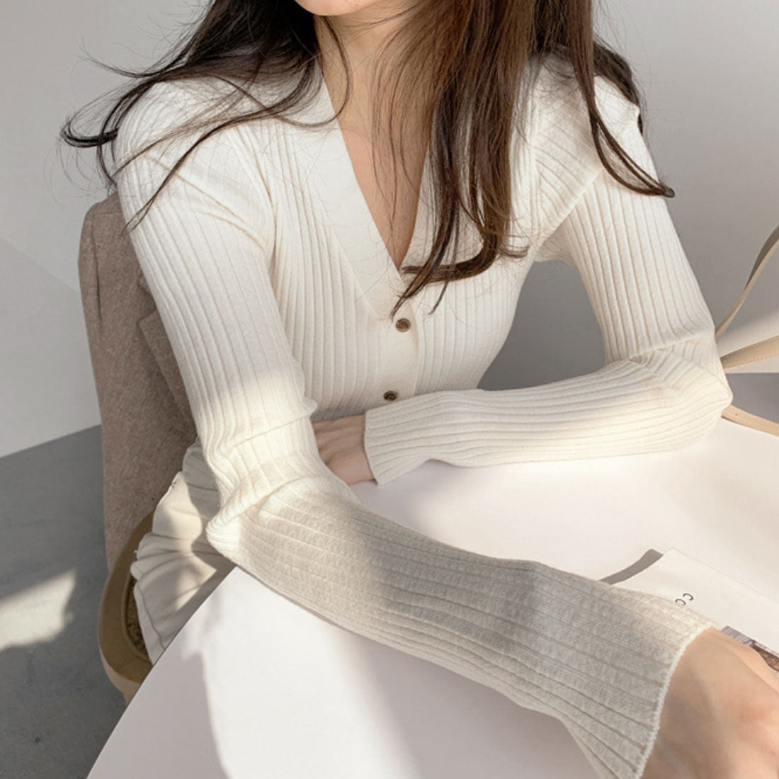 リブニットカーディガン レディース 秋冬