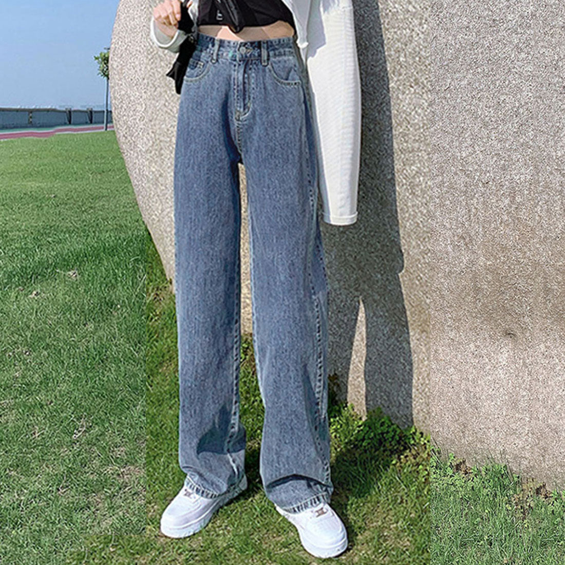 ストレートデニムパンツ ハイウエスト美脚 インディゴ