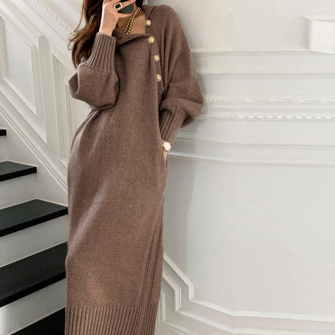 Knit dress, long sleeves, women's, autumn/winter