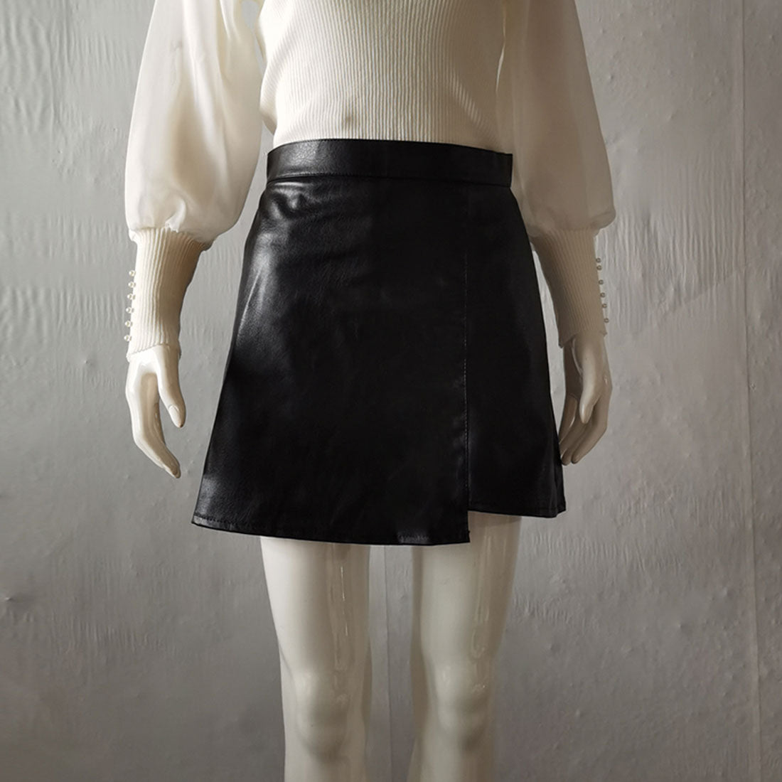 アシンメトリー PUレザースカート 韓国