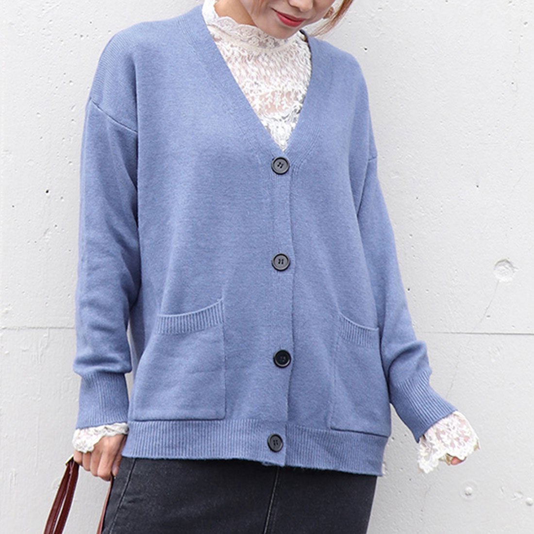 ニットカーディガンレディース 春秋冬韓国,ブルー