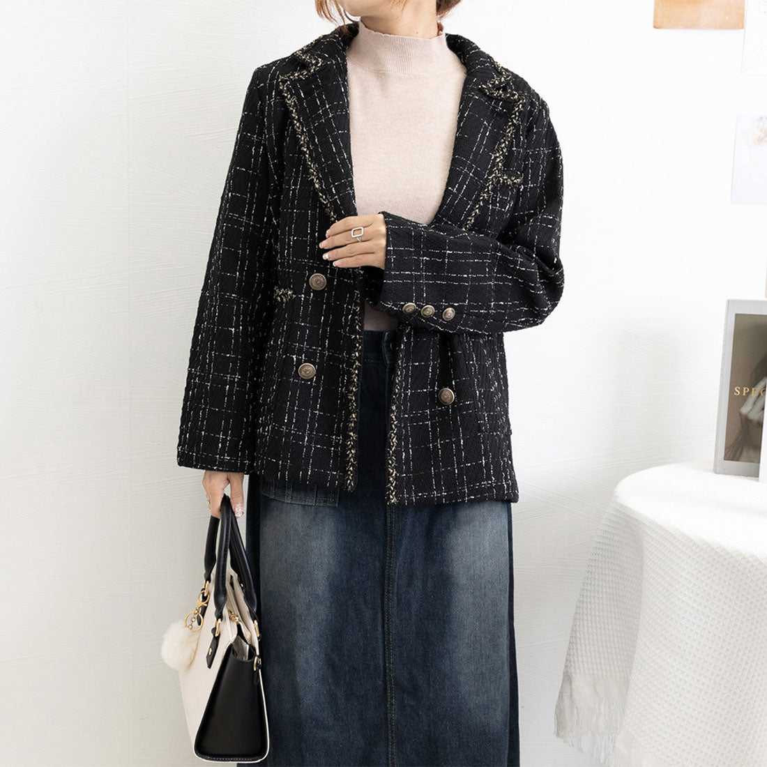 ツイード風ジャケット レディース 秋冬