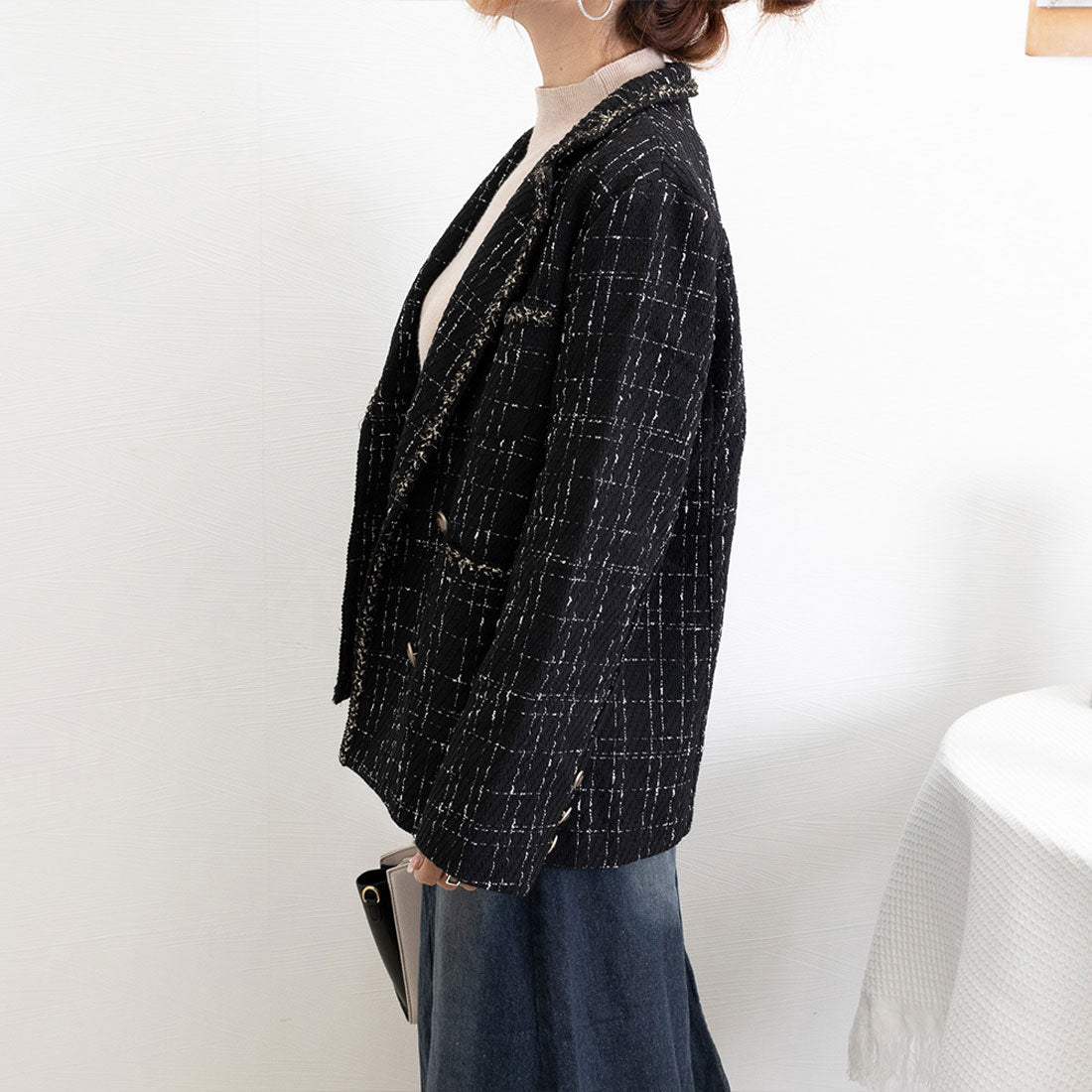 ツイード風ジャケット レディース 秋冬