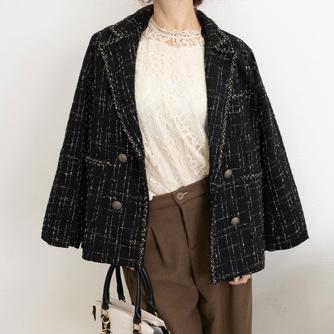 ツイード風ジャケット レディース 秋冬