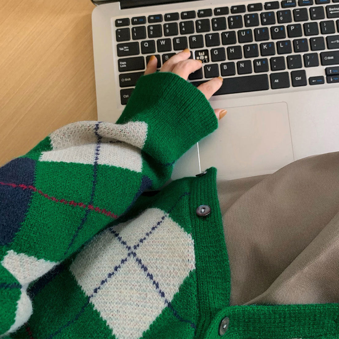 カーディガン アーガイル柄ニットカーデ