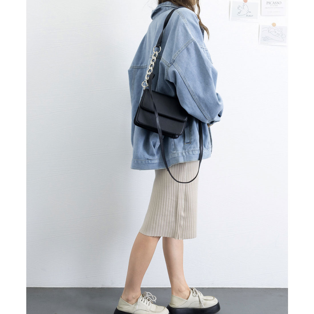 リブニット ワンピース ハイネック 無地