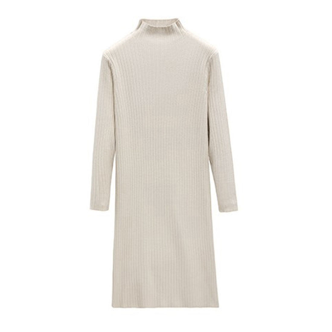 リブニット ワンピース ハイネック 無地