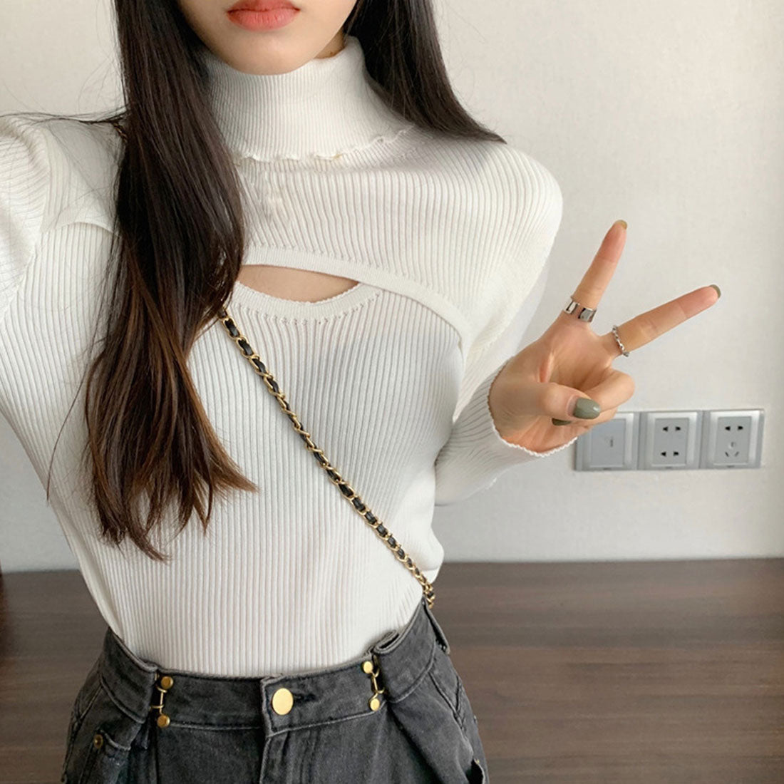 ニットトップス レディース ハイネック