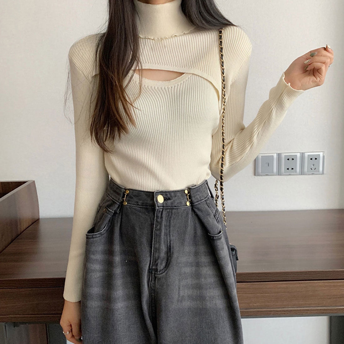 ニットトップス レディース ハイネック