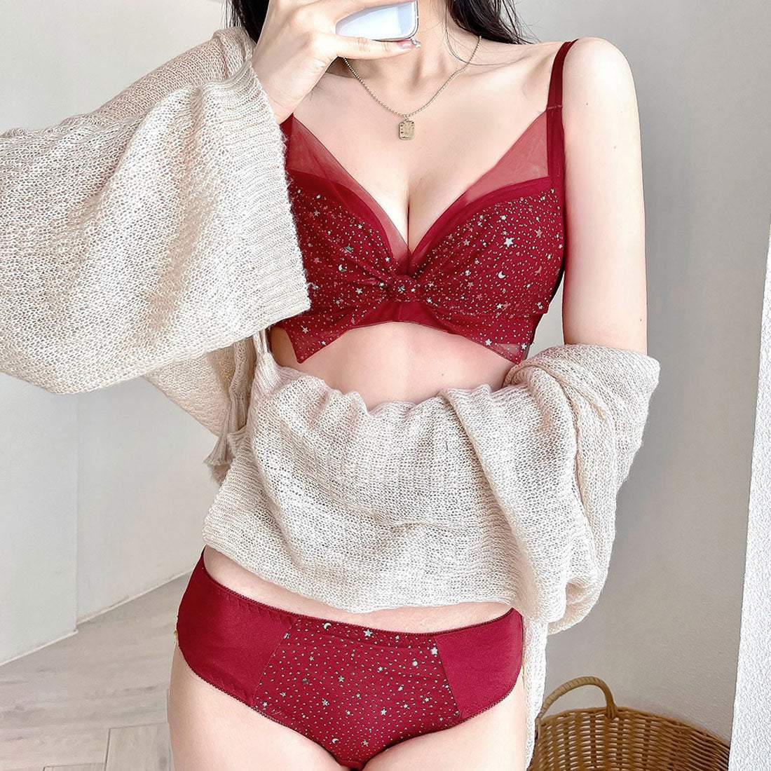 ブラジャー ランジェリー 下着セット,ワインレッド