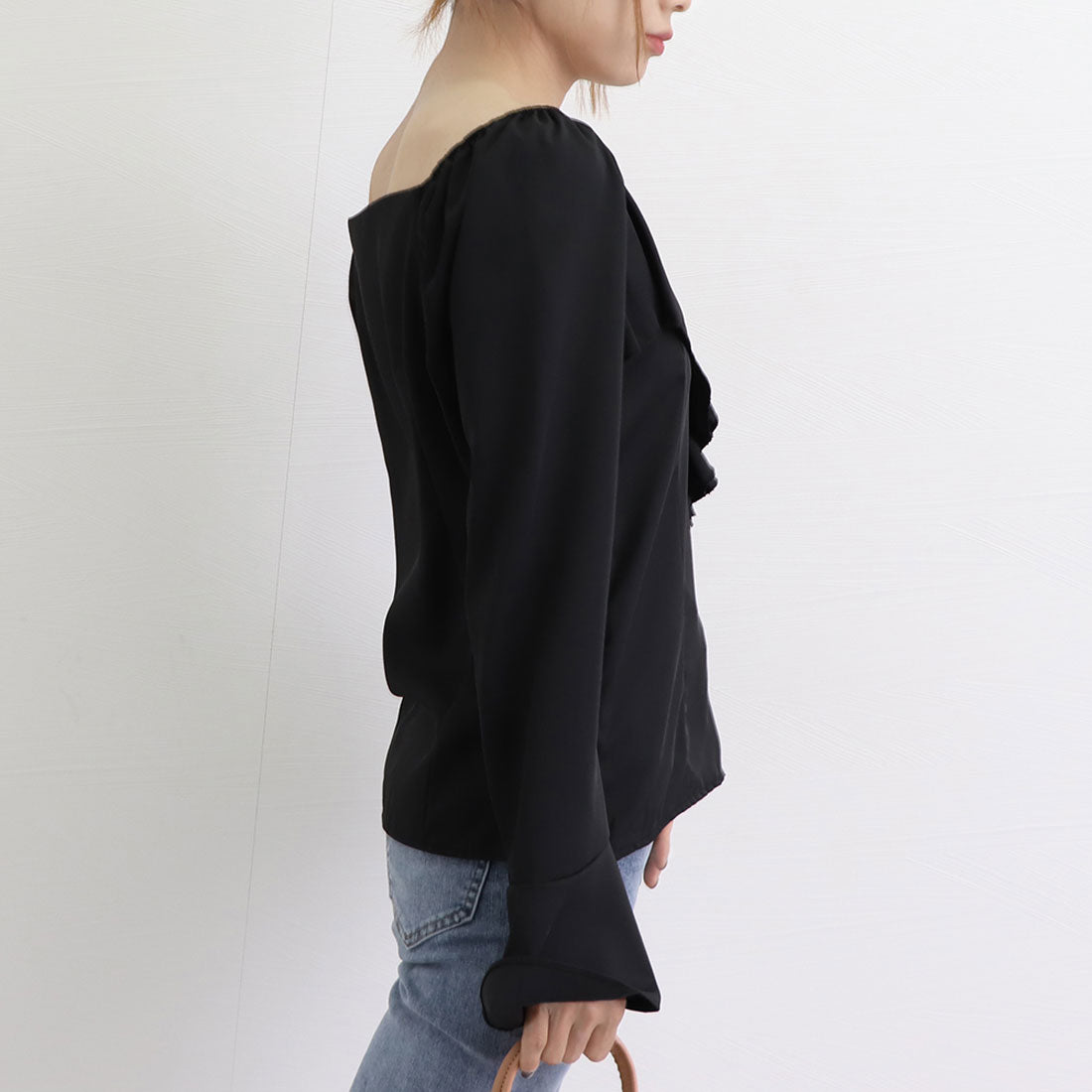 韓国ファッション 長袖ブラウス フリル襟