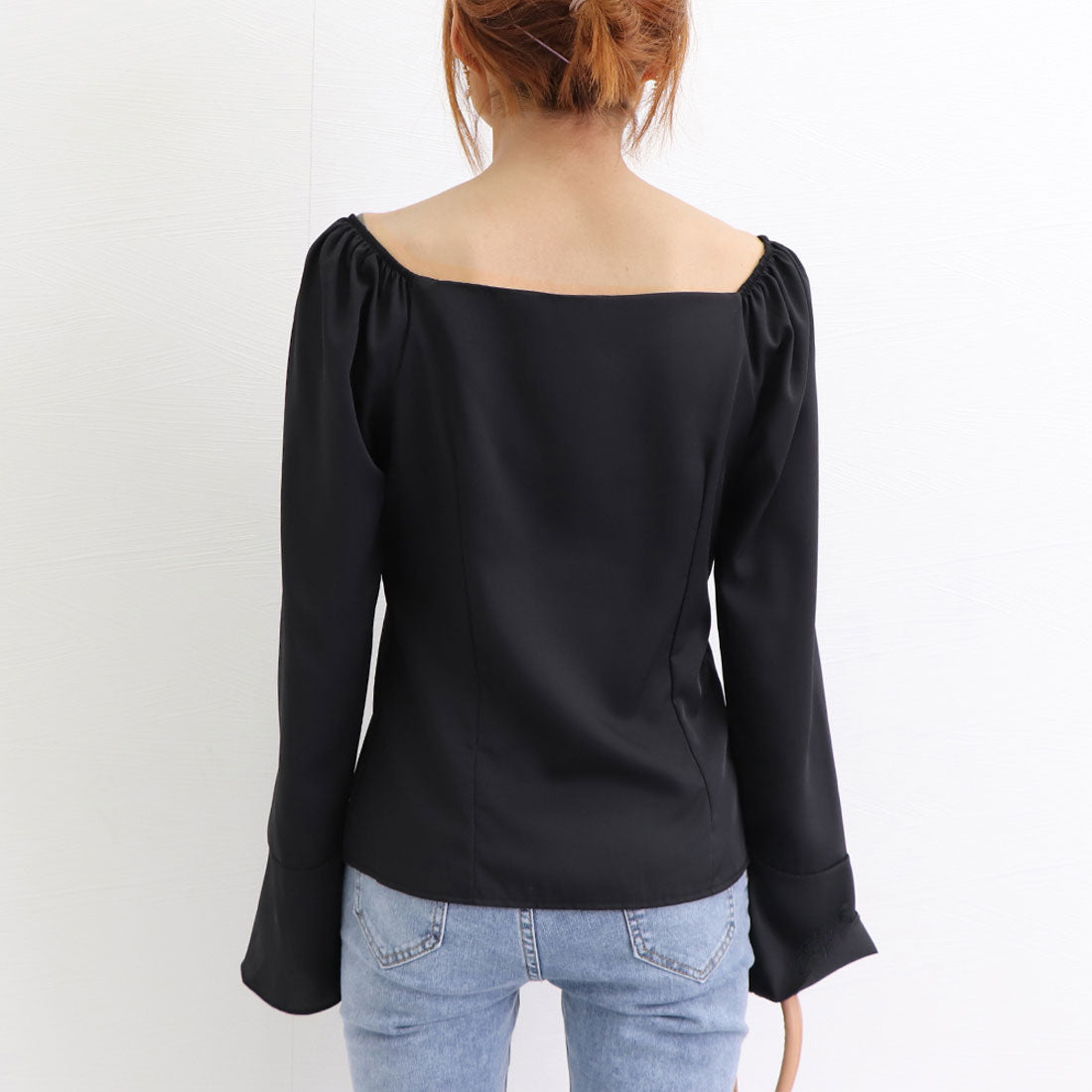 韓国ファッション 長袖ブラウス フリル襟