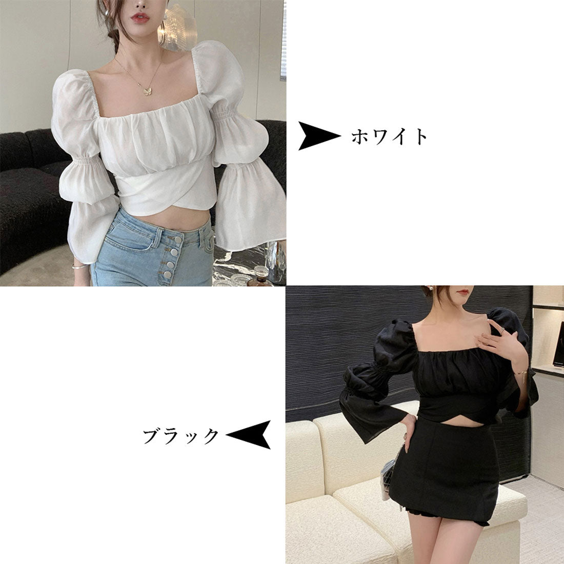 バックリボン ブラウス スクエアネック