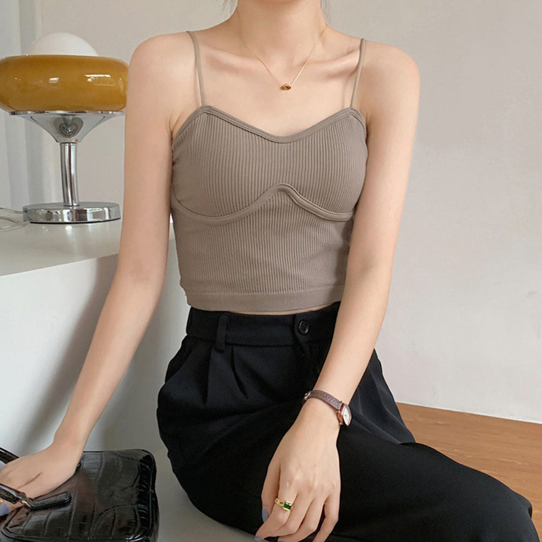 リブキャミソール レディース カップ付き