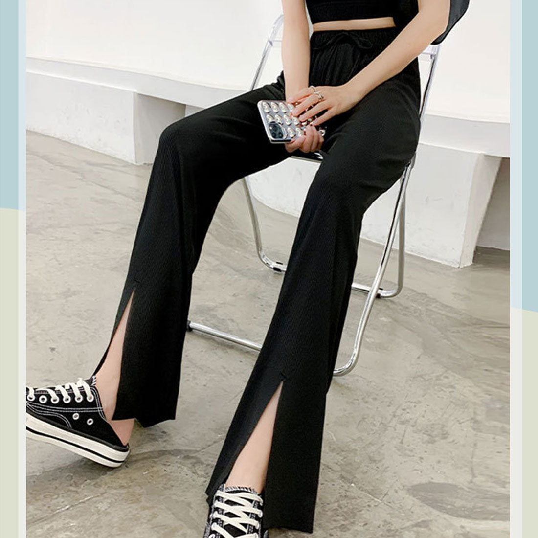 イージーワイドパンツ フロントスリット