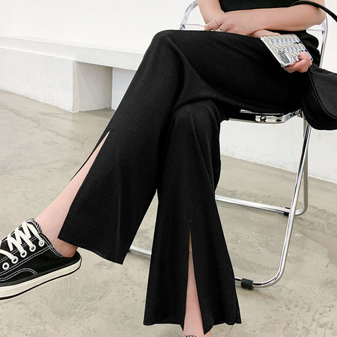 イージーワイドパンツ フロントスリット