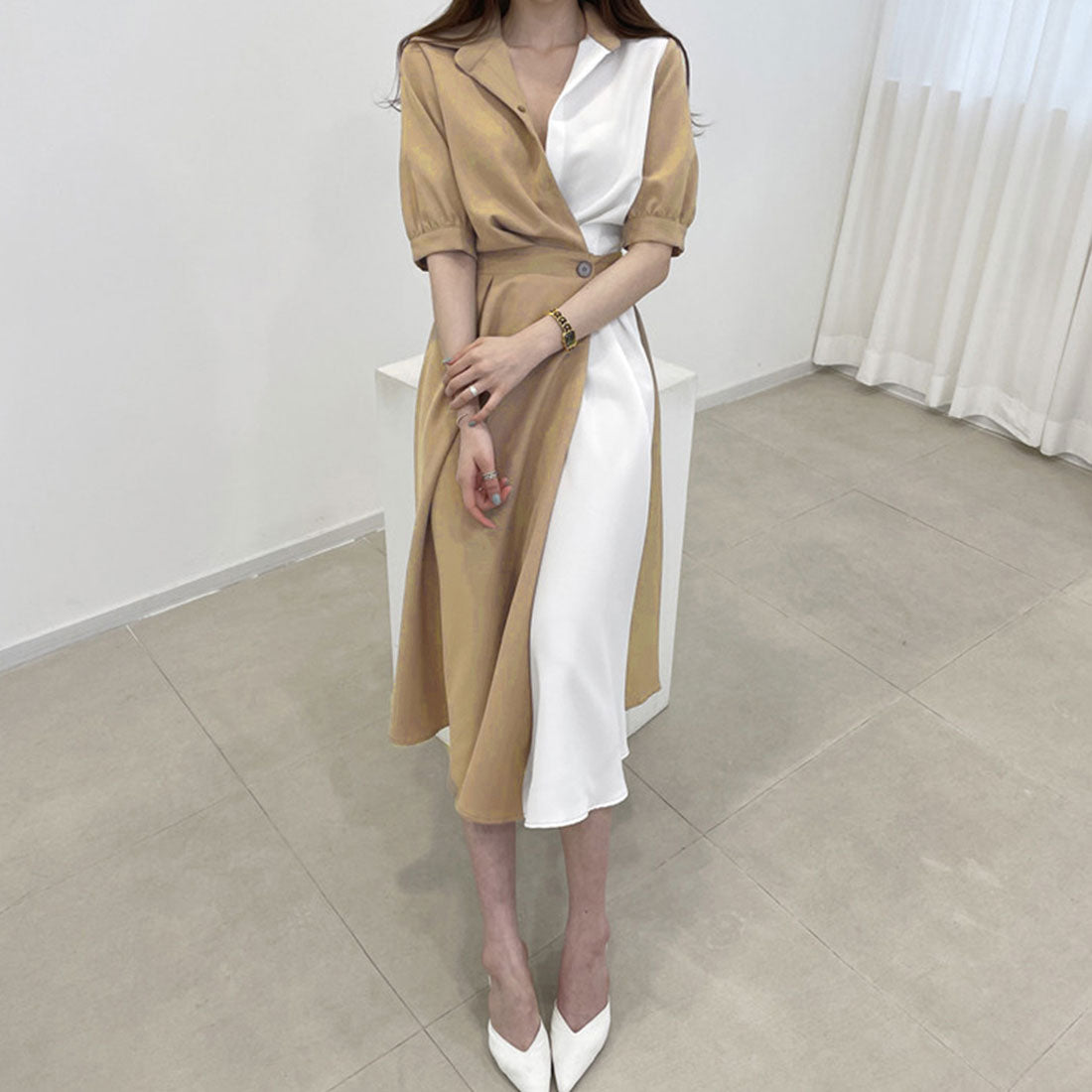 シャツワンピース ロング レディース韓国