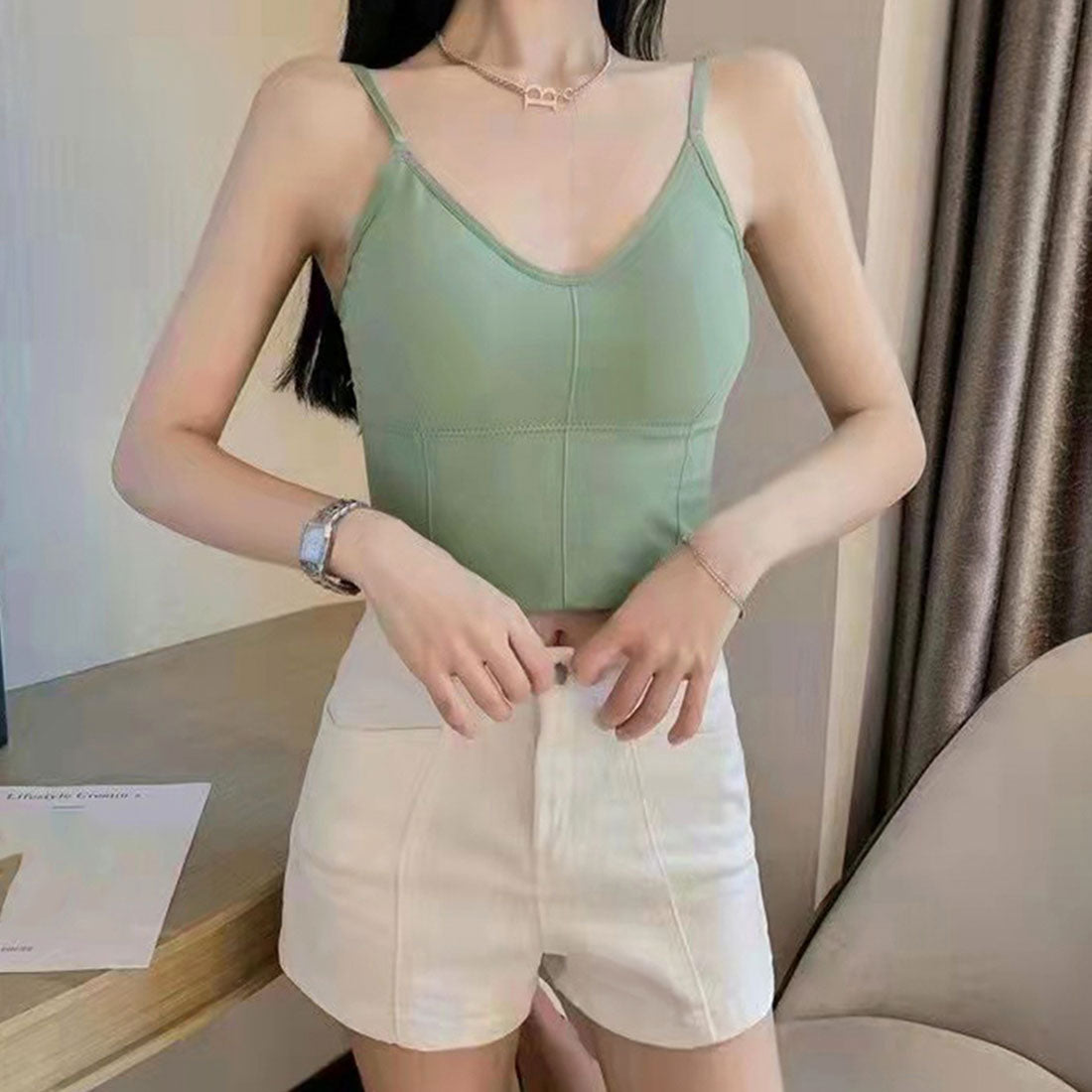 カップ付き キャミソール クロス2way,ミントグリーン