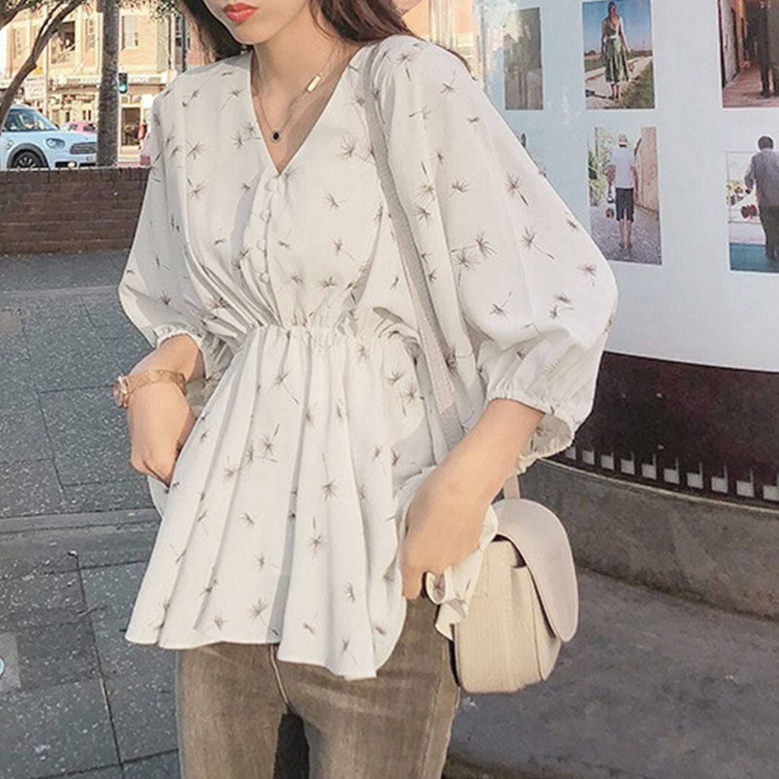 フレア シャツブラウス レディース 夏服,オフホワイト