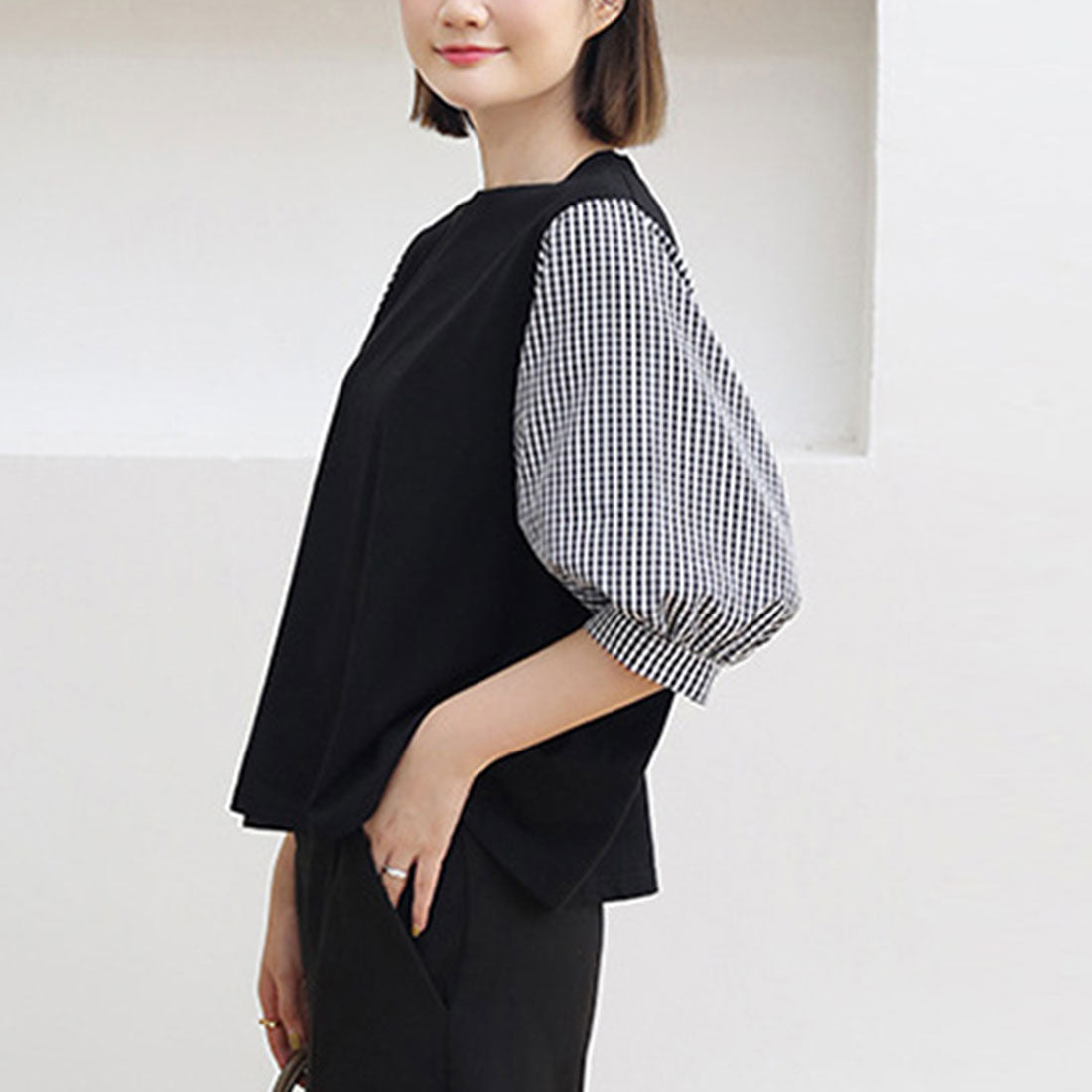 ドッキングトップス クルーネックブラウス