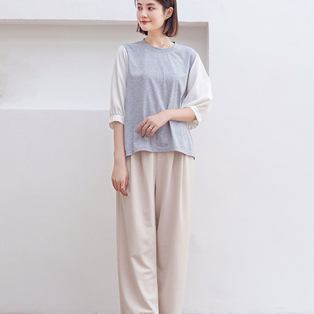 ドッキングトップス クルーネックブラウス