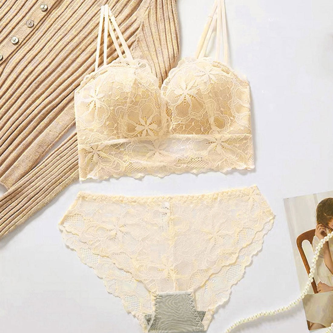 花柄刺しゅうレースランジェリー セクシー,ベージュ