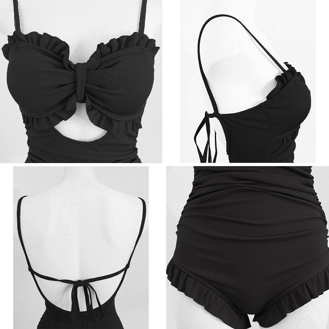 韓国風ワンピース水着体型カバー大人可愛い ブラック