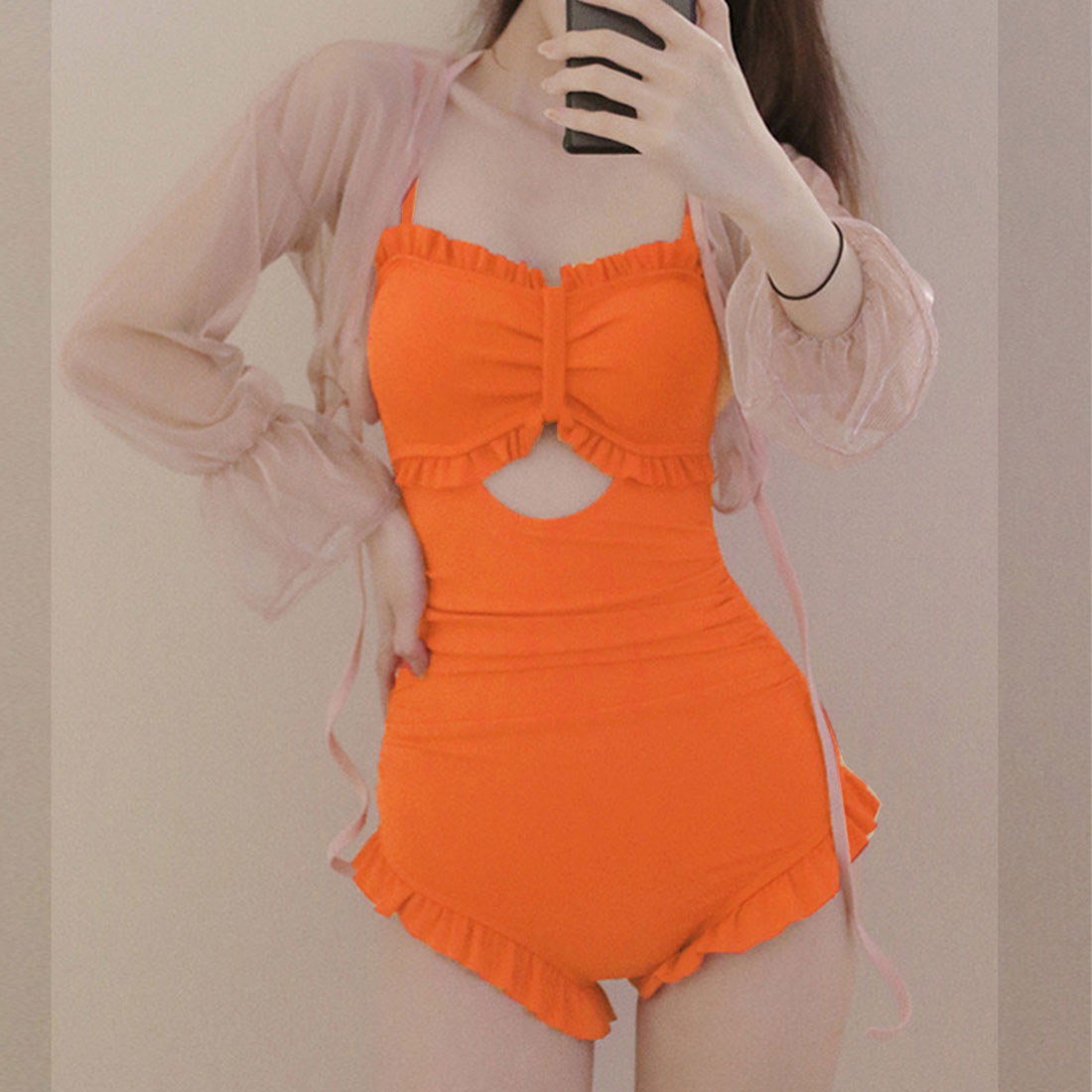 韓国風ワンピース水着体型カバー大人可愛い ブラック