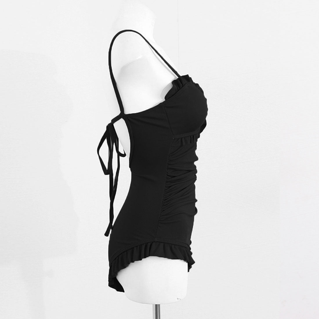 韓国風ワンピース水着体型カバー大人可愛い ブラック