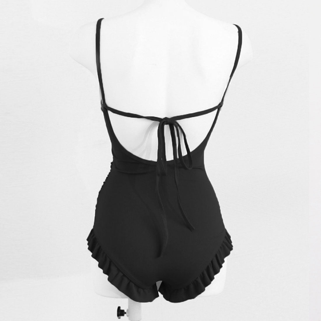 韓国風ワンピース水着体型カバー大人可愛い ブラック