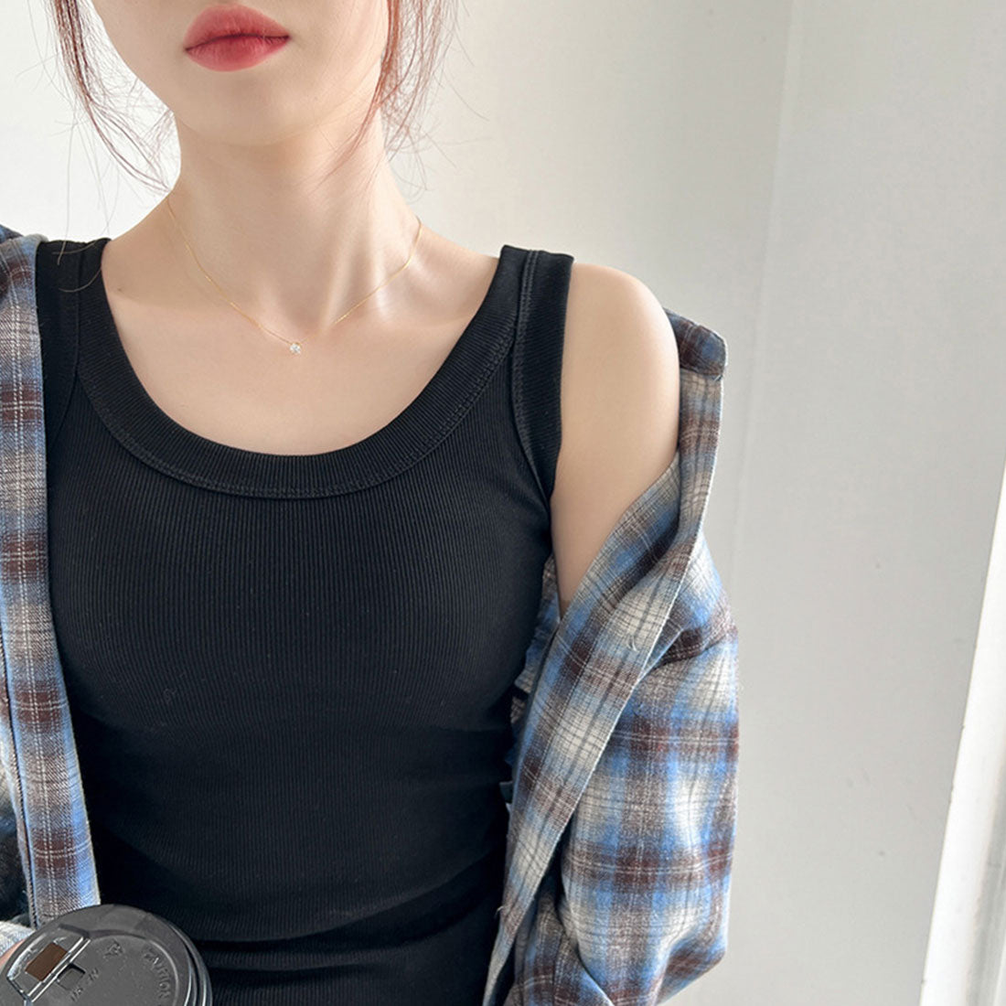 リブ タンクトップ レディース 無地 ベージュ