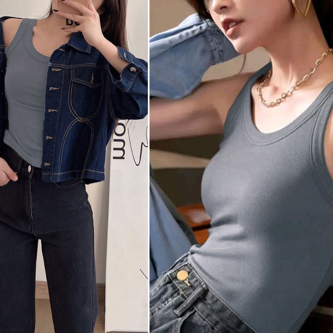 リブ タンクトップ レディース 無地 ベージュ