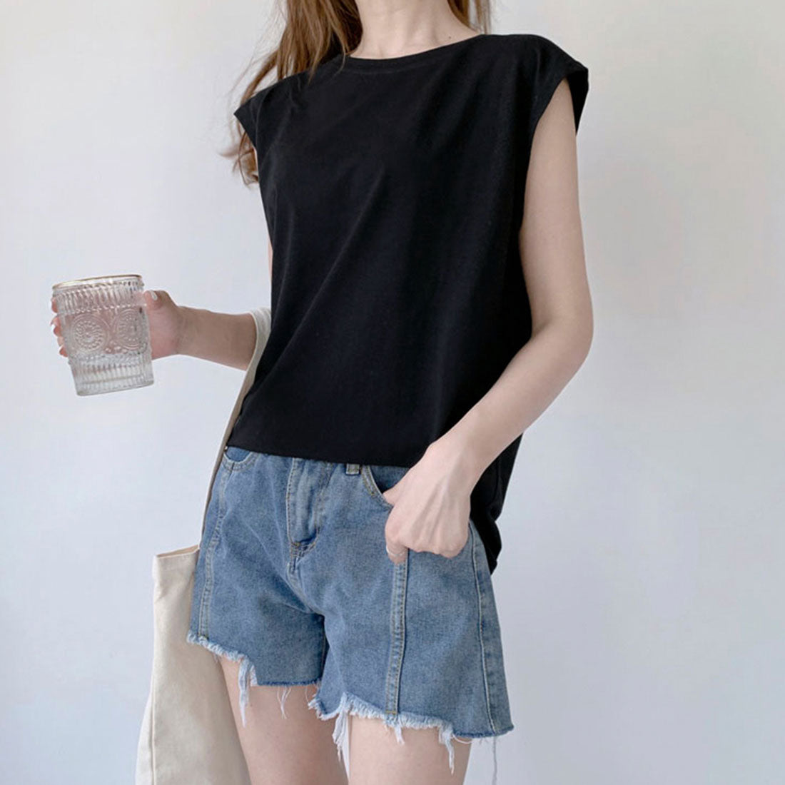 フレンチスリーブ無地シャツ大人カジュアル