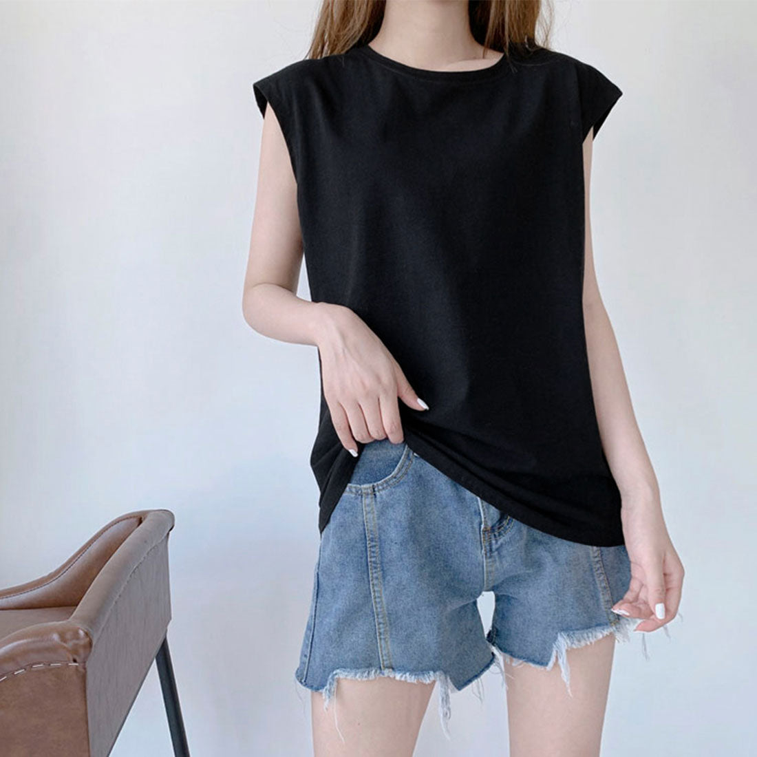 フレンチスリーブ無地シャツ大人カジュアル