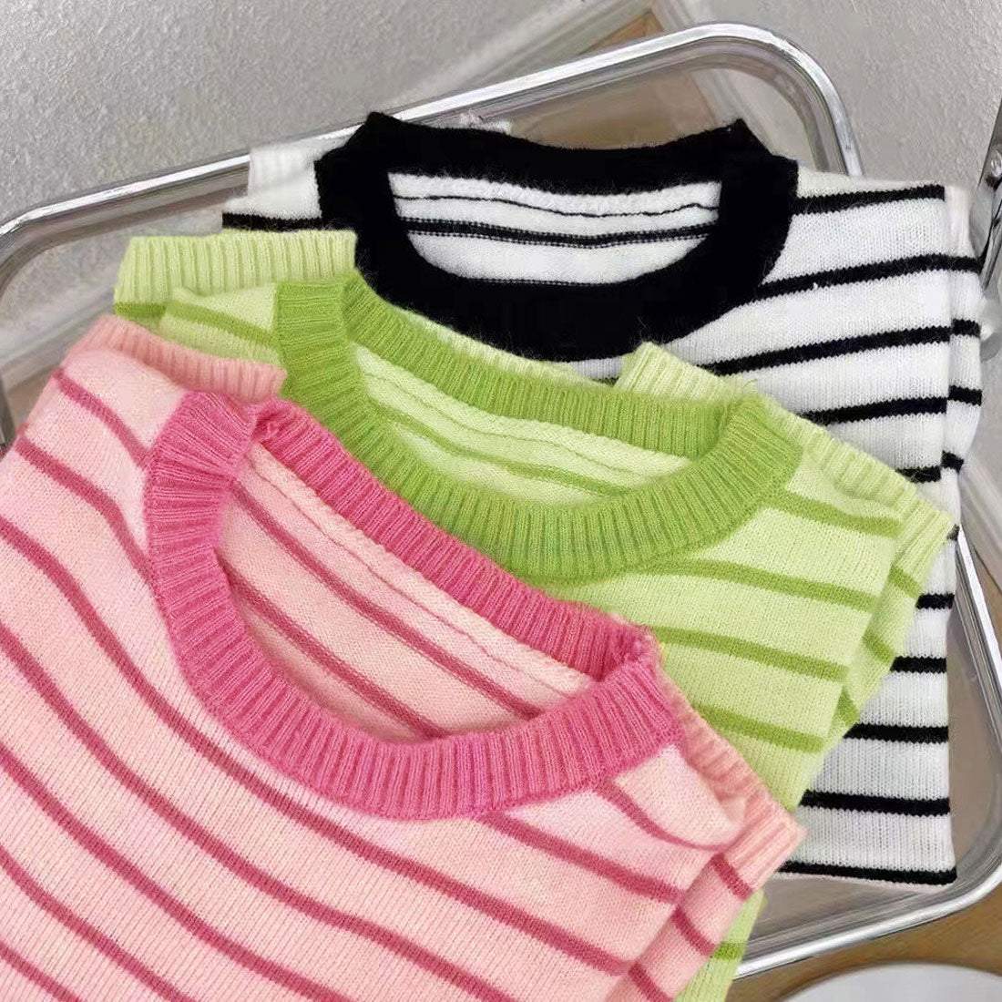 ニットトップス フロントスリット 秋冬 グリーン