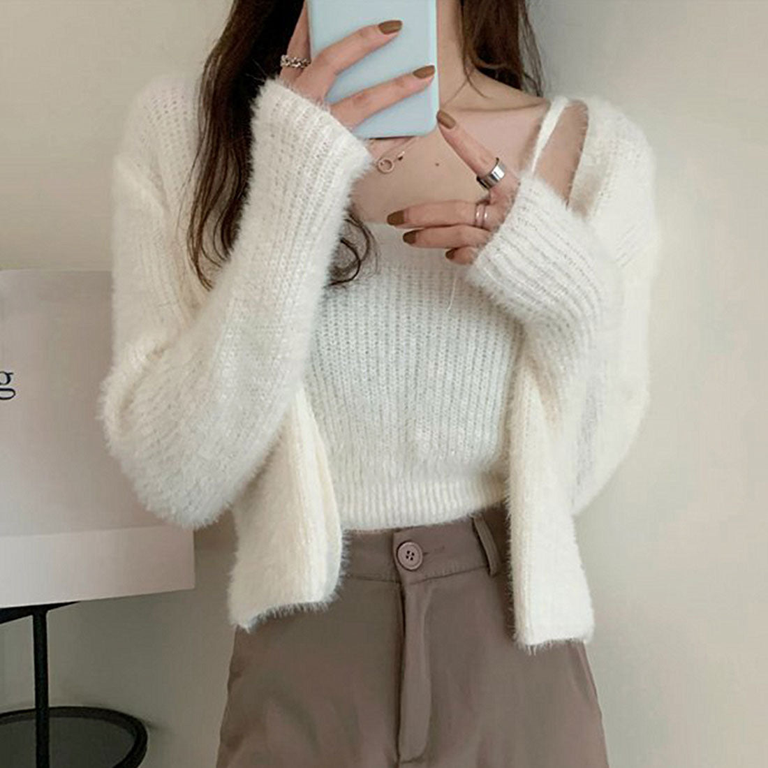 ニットカーディガン キャミ セット 5色