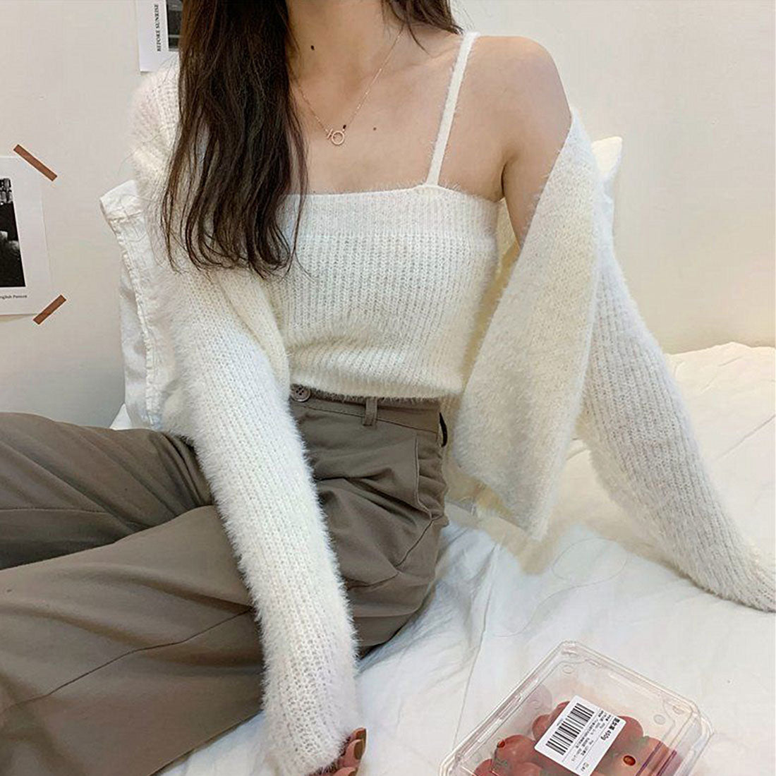 ニットカーディガン キャミ セット 5色