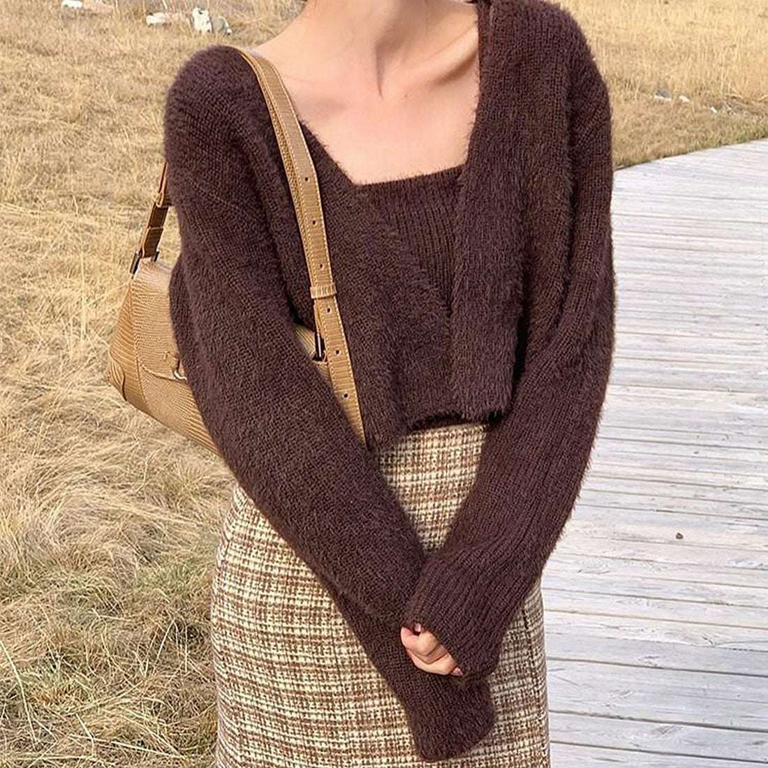 ニットカーディガン キャミ セット 5色