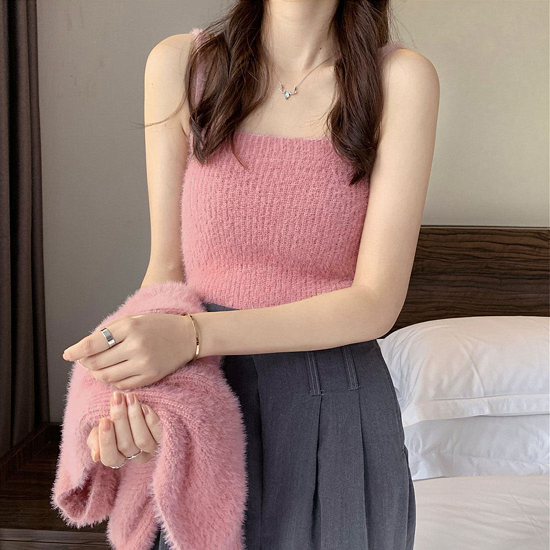 ニットカーディガン キャミ セット 5色